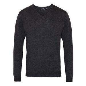 Premier Mens Knitted Cotton Acrylic V Neck Sweatshirt / Charcoal